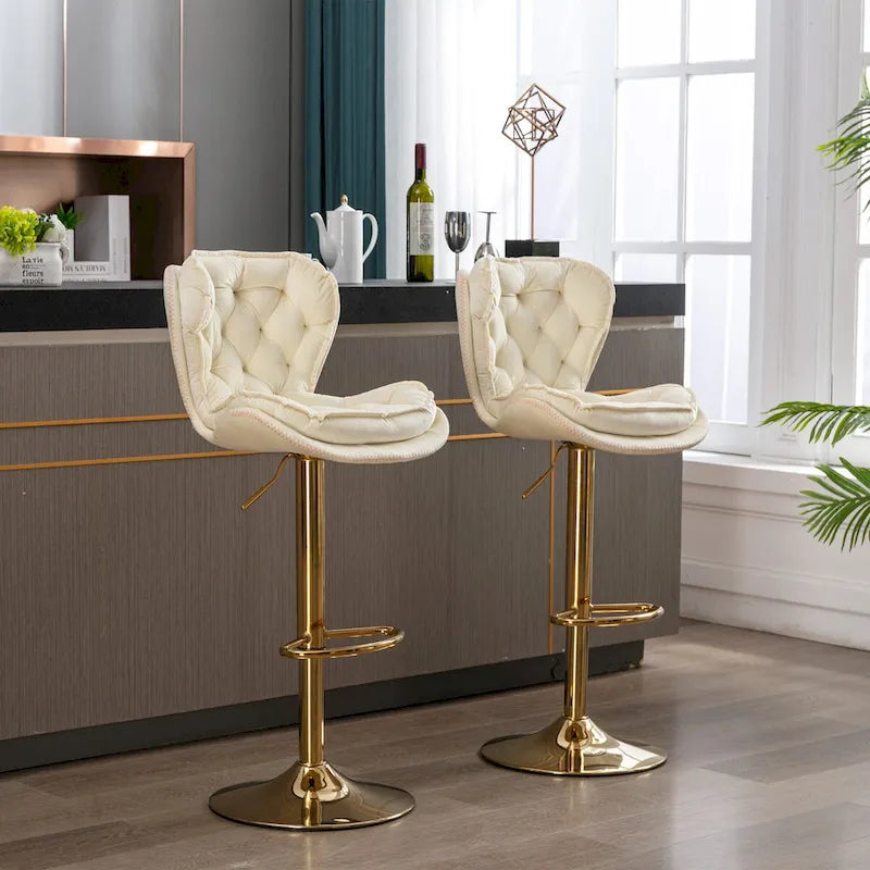 Set of 2 Upholstered Aremless Adjustable Height Bar Stools with Footrest