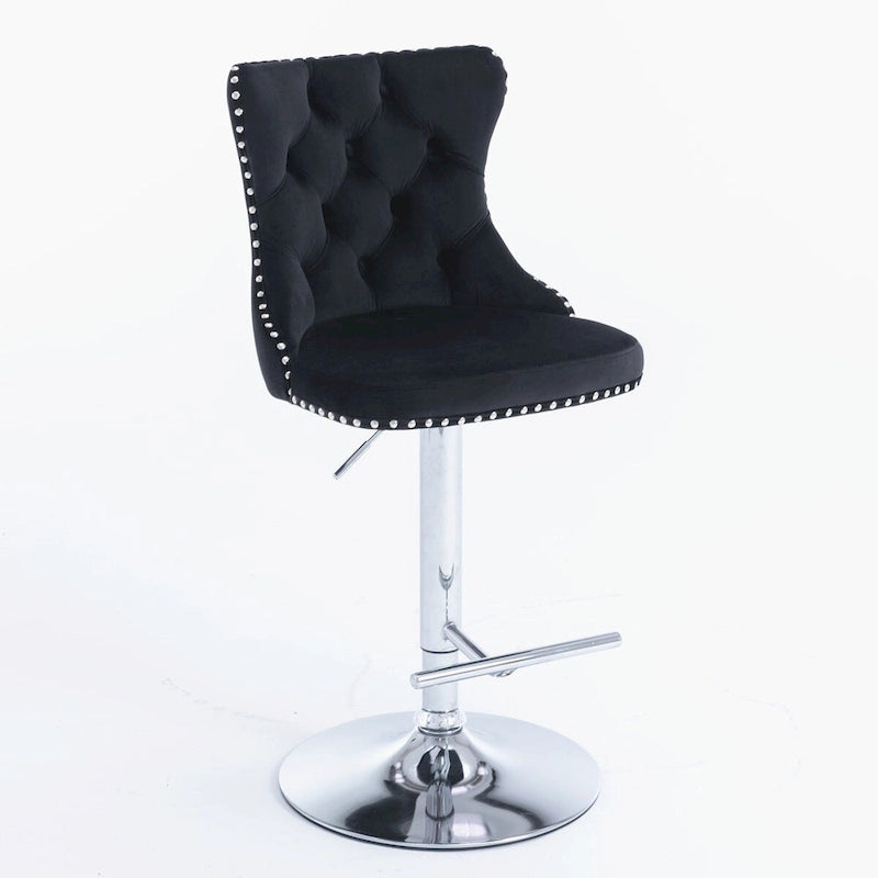 Swivel Velvet Barstools Adjusatble Seat Height from 25-33 Inch,Upholstered Chrome base Bar Stools with Backs,Set of 2
