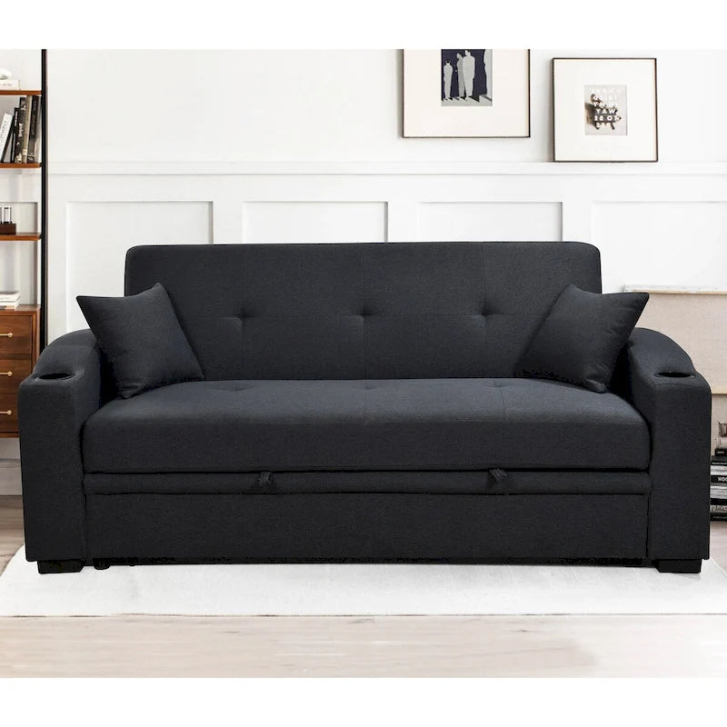 Convertible Sofa with Reclining Backrest, Cup Holders and Pillows