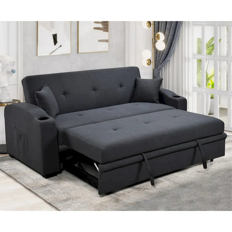 Convertible Sofa with Reclining Backrest, Cup Holders and Pillows