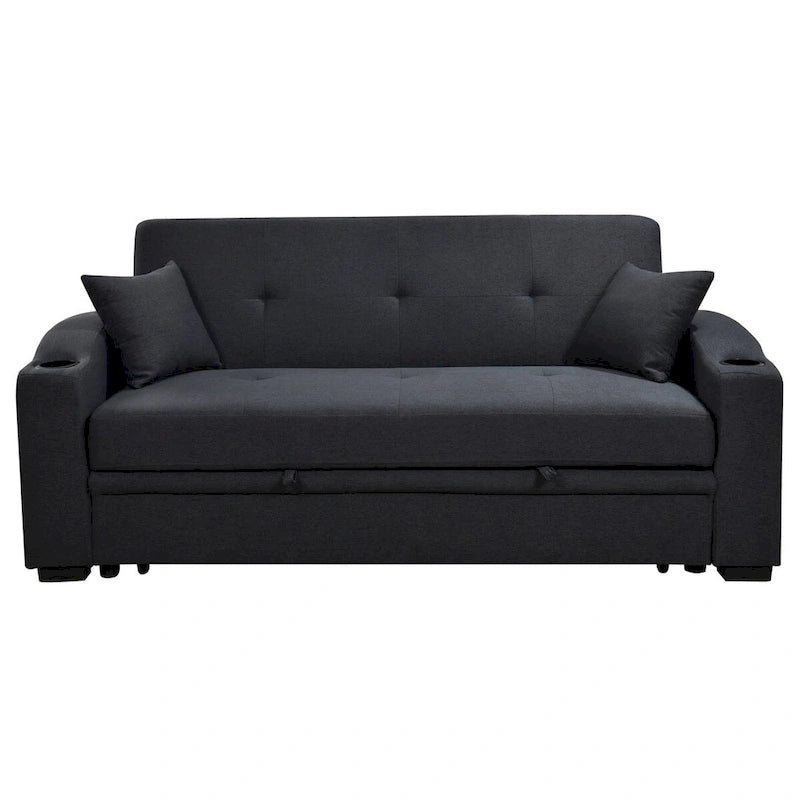 Convertible Sofa with Reclining Backrest, Cup Holders and Pillows