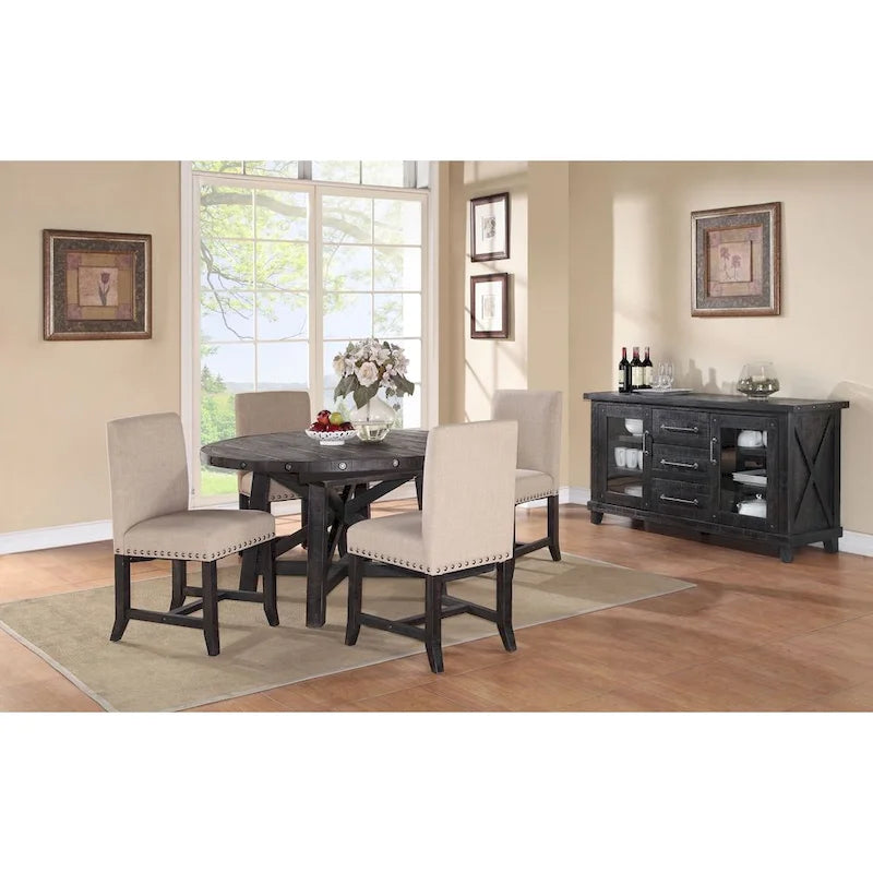 Rustic Black Pine Round Extendable Solid Wood Dining Table