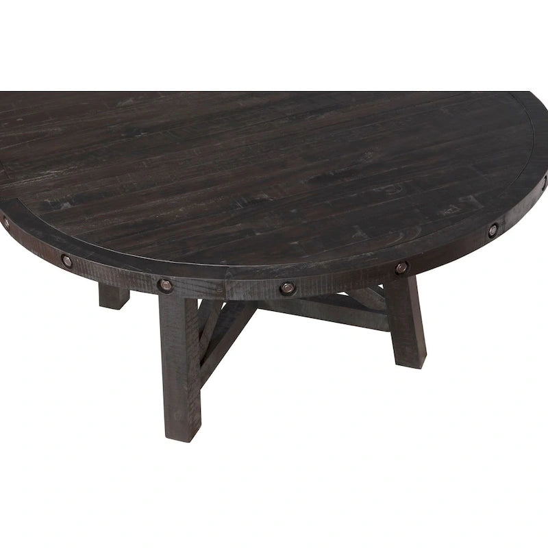 Rustic Black Pine Round Extendable Solid Wood Dining Table