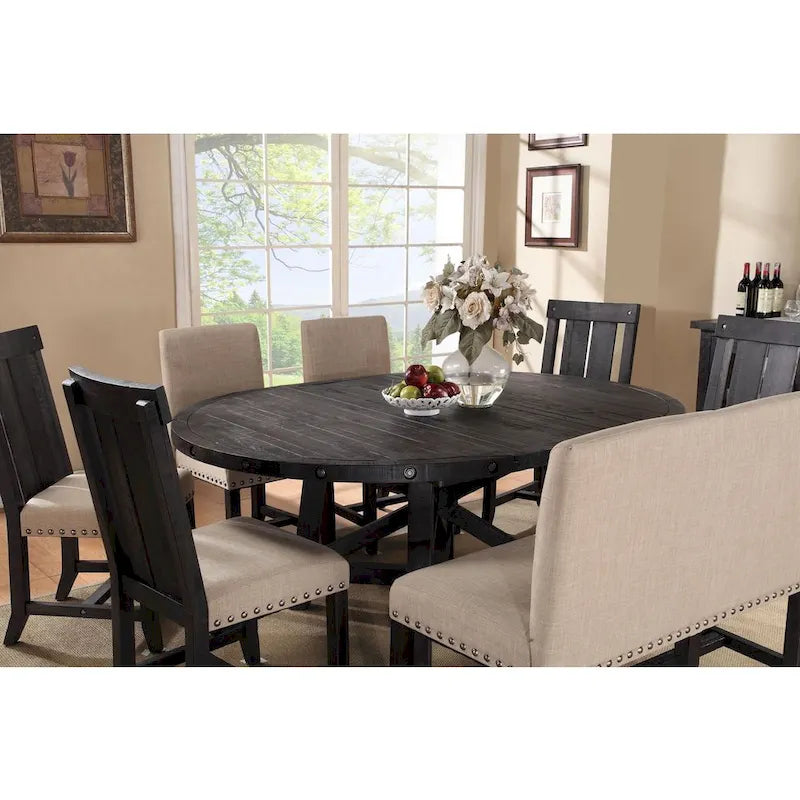 Rustic Black Pine Round Extendable Solid Wood Dining Table