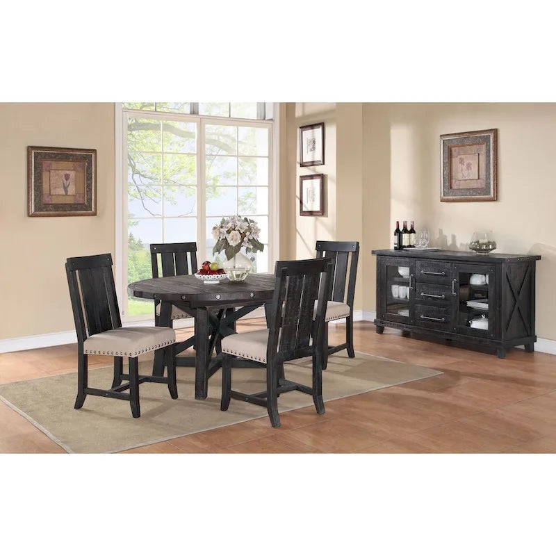 Rustic Black Pine Round Extendable Solid Wood Dining Table