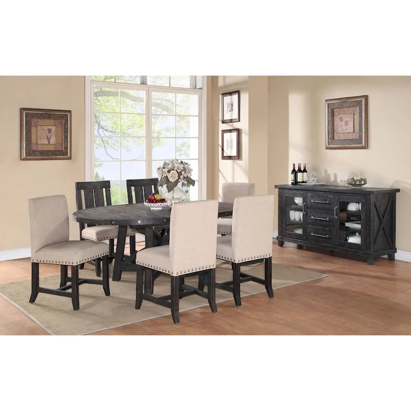 Rustic Black Pine Round Extendable Solid Wood Dining Table