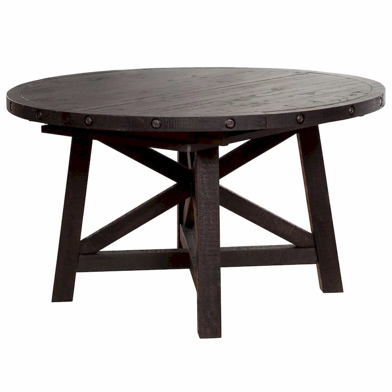 Rustic Black Pine Round Extendable Solid Wood Dining Table