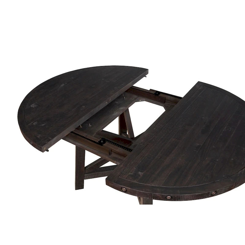 Rustic Black Pine Round Extendable Solid Wood Dining Table