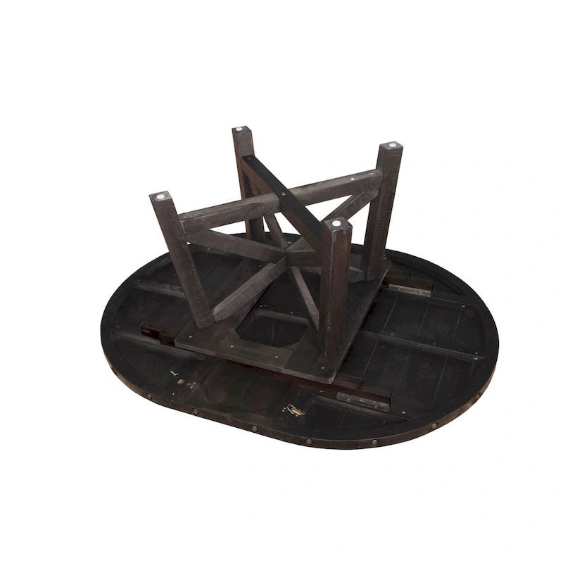 Rustic Black Pine Round Extendable Solid Wood Dining Table