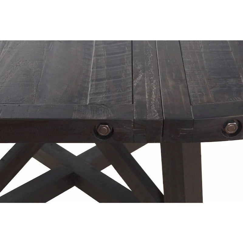 Rustic Black Pine Round Extendable Solid Wood Dining Table