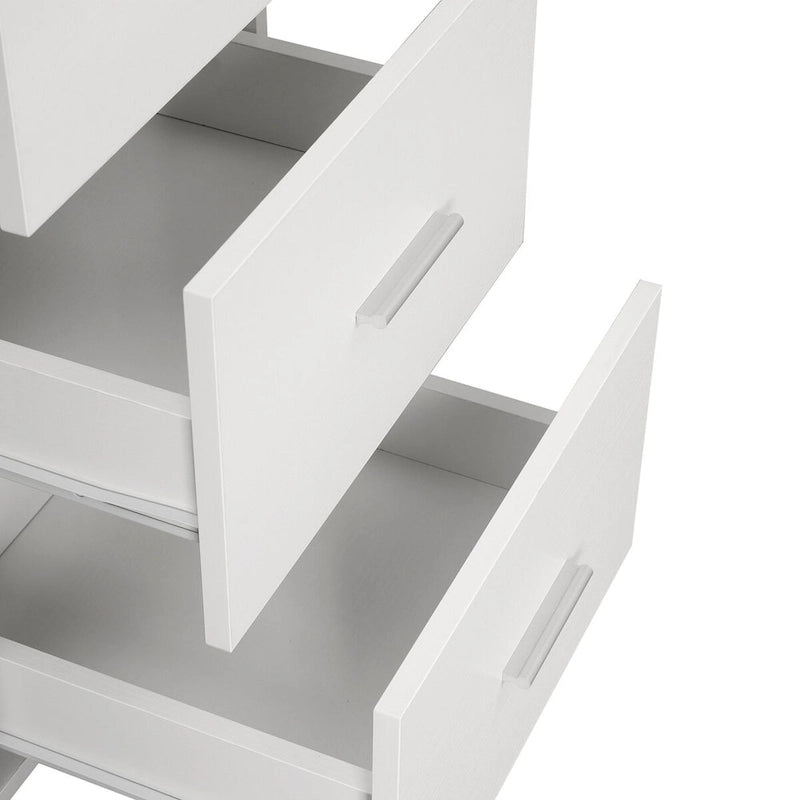 L-Shape Home Office Desk with Drawers and Open Shelves White Gold