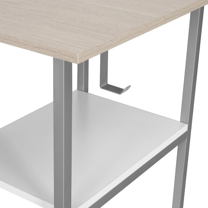 L-Shape Home Office Desk with Drawers and Open Shelves White Gold