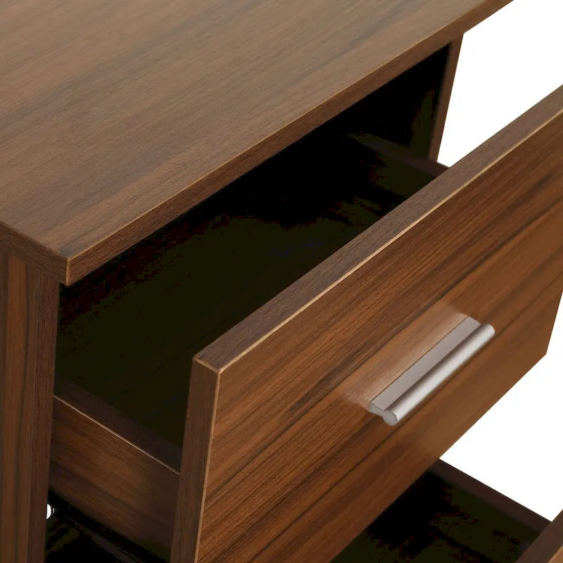 L-Shape Home Office Desk with Drawers and Open Shelves White Gold