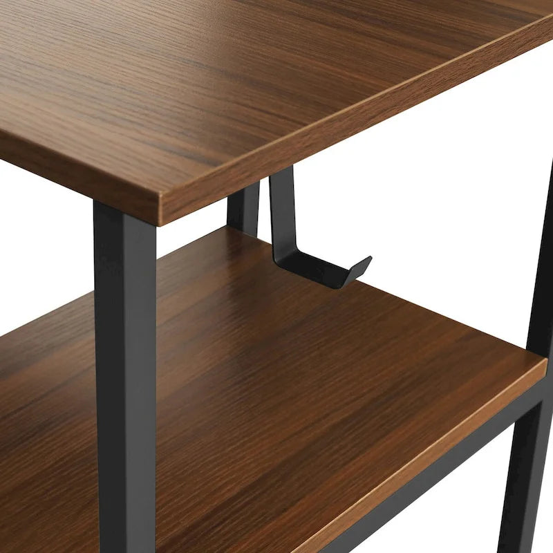L-Shape Home Office Desk with Drawers and Open Shelves White Gold