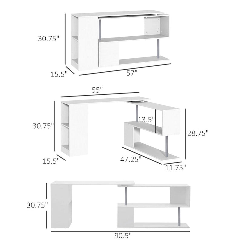 Modern L-Shaped Home Office Workstation with 3-Tier Storage Shelves