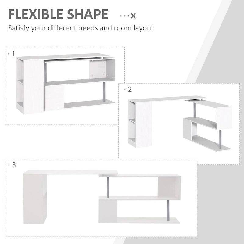 Modern L-Shaped Home Office Workstation with 3-Tier Storage Shelves