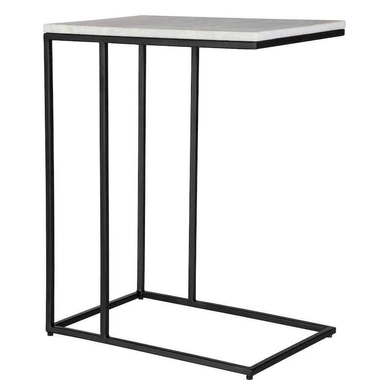 Black Metal and White Marble Round Accent Side Table