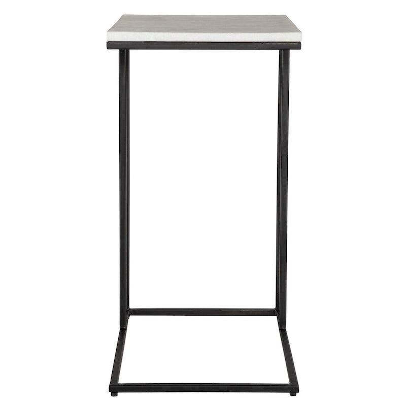 Black Metal and White Marble Round Accent Side Table