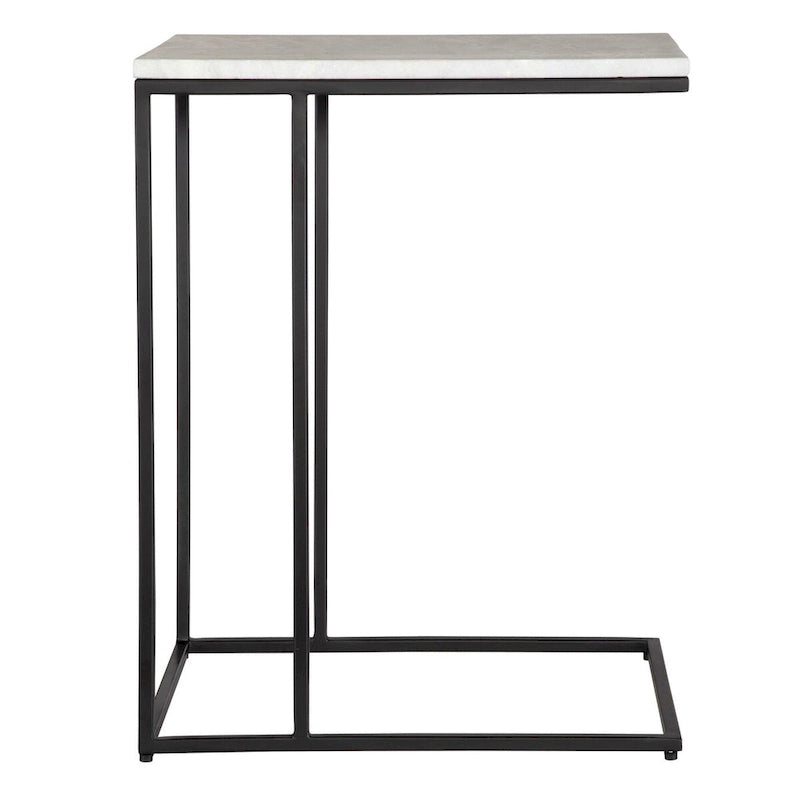 Black Metal and White Marble Round Accent Side Table