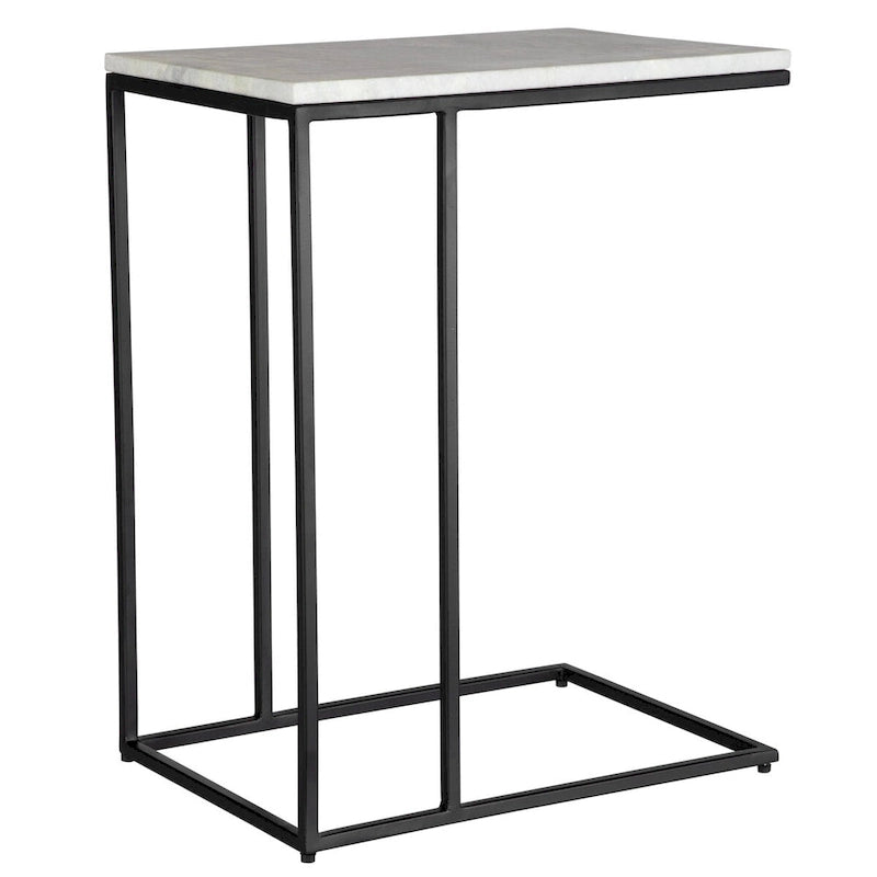 Black Metal and White Marble Round Accent Side Table