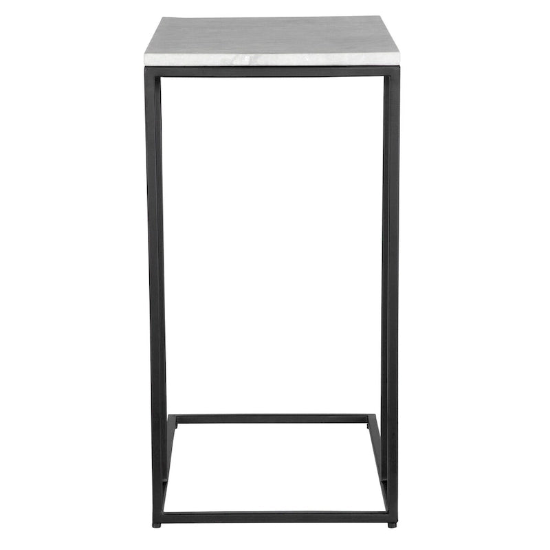 Black Metal and White Marble Round Accent Side Table