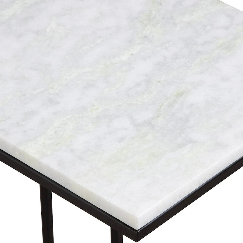 Black Metal and White Marble Round Accent Side Table
