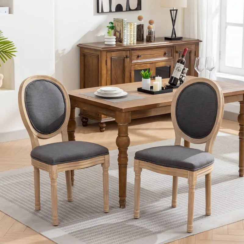 French Style Solid Wood Antique Dining Chair, Set of 2