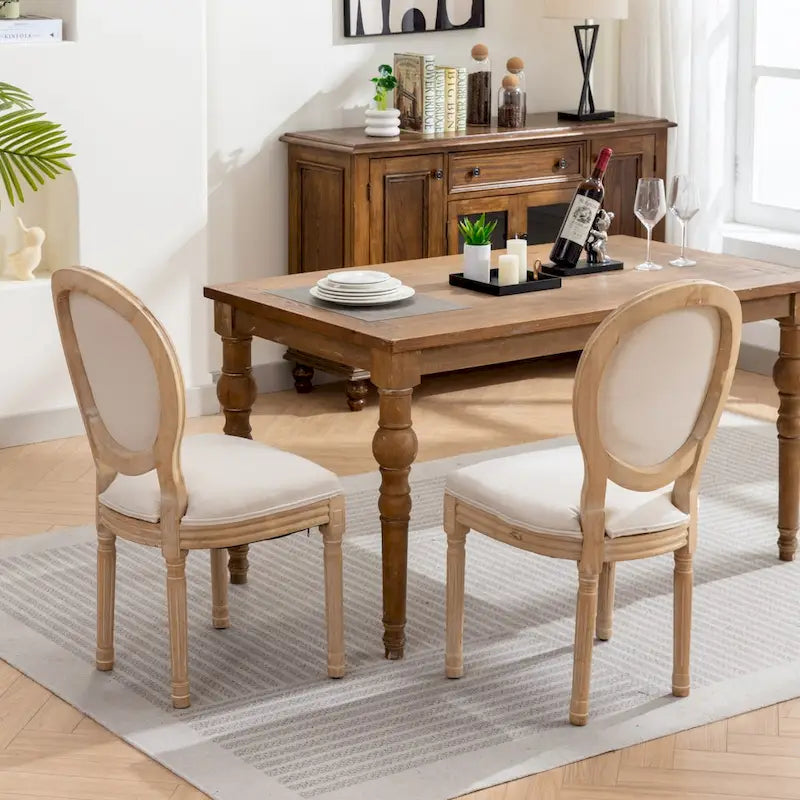 French Style Solid Wood Antique Dining Chair, Set of 2
