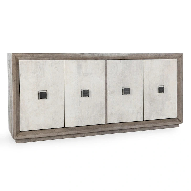 Distressed Grey Antique White Four-Door Concrete Laminate Reclaimed Pine Sideboard Buffet