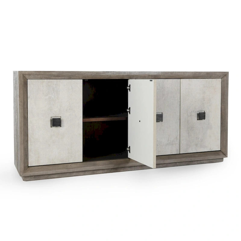 Distressed Grey Antique White Four-Door Concrete Laminate Reclaimed Pine Sideboard Buffet