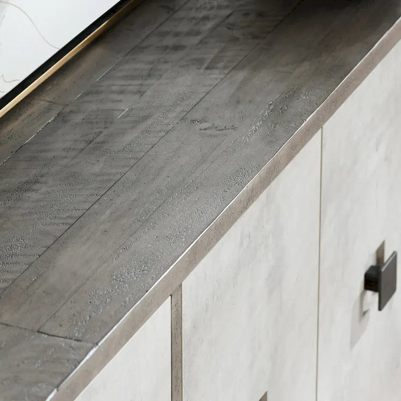 Distressed Grey Antique White Four-Door Concrete Laminate Reclaimed Pine Sideboard Buffet