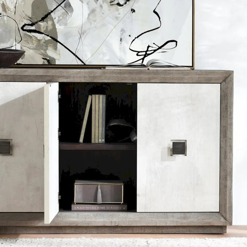 Distressed Grey Antique White Four-Door Concrete Laminate Reclaimed Pine Sideboard Buffet