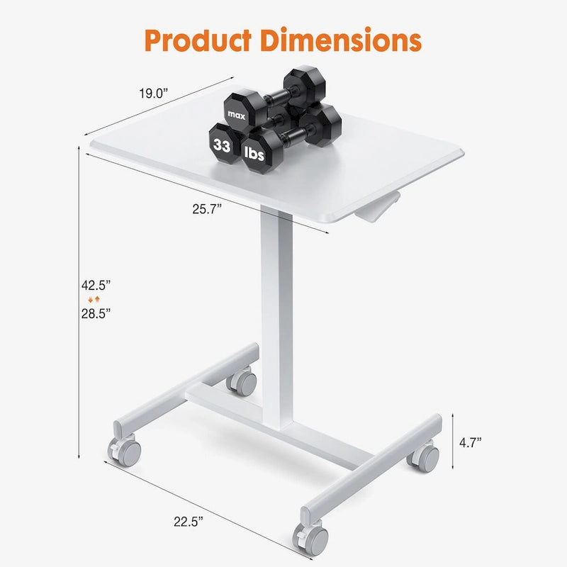 Mobile Rolling Standing Desk with Adjustable Height