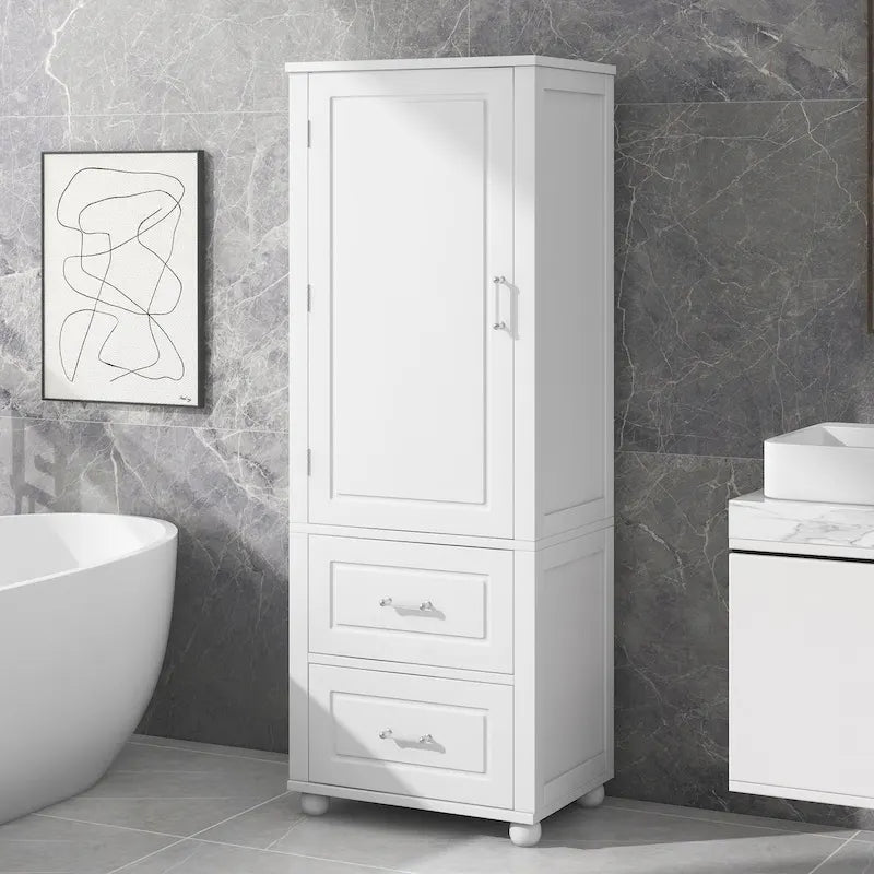 61 Tall Wood 1-door Bathroom Cabinet with Drawers and Adjustable Shelves