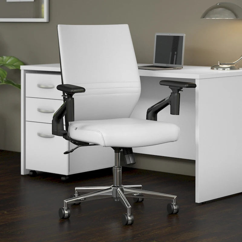 Mid Back Bonded Leather Office Chair with Adjustable Armrests and Chrome Base