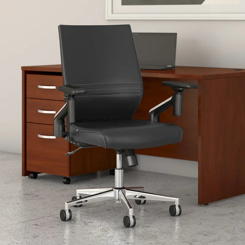 Mid Back Bonded Leather Office Chair with Adjustable Armrests and Chrome Base