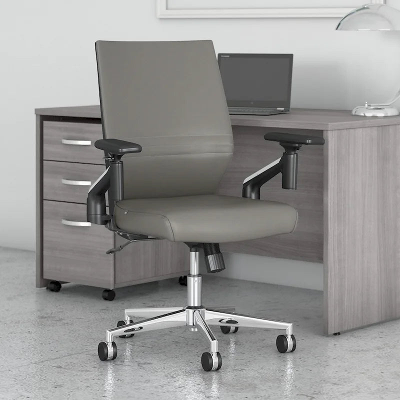 Mid Back Bonded Leather Office Chair with Adjustable Armrests and Chrome Base