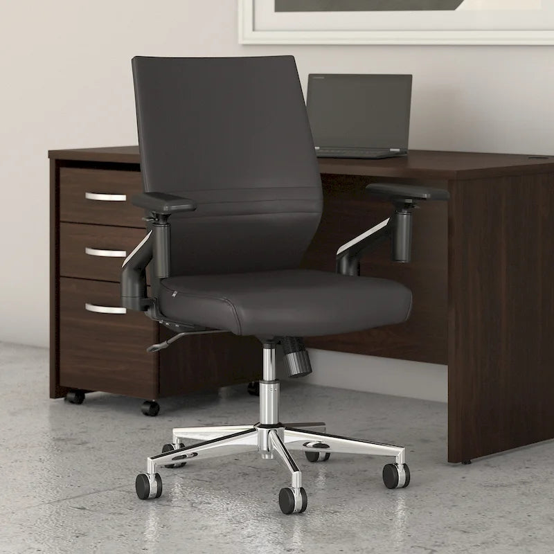 Mid Back Bonded Leather Office Chair with Adjustable Armrests and Chrome Base