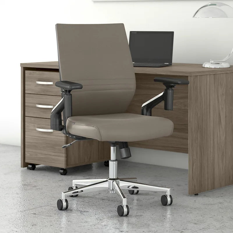 Mid Back Bonded Leather Office Chair with Adjustable Armrests and Chrome Base