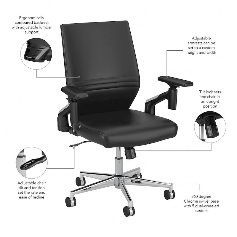 Mid Back Bonded Leather Office Chair with Adjustable Armrests and Chrome Base