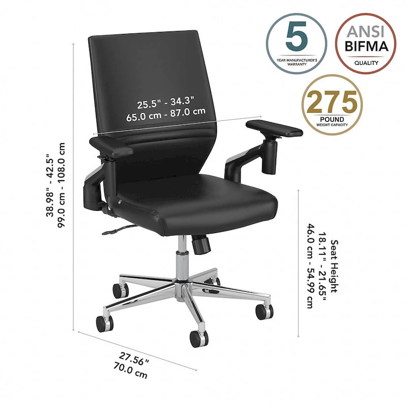 Mid Back Bonded Leather Office Chair with Adjustable Armrests and Chrome Base