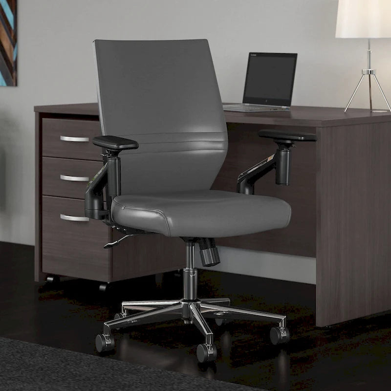 Mid Back Bonded Leather Office Chair with Adjustable Armrests and Chrome Base