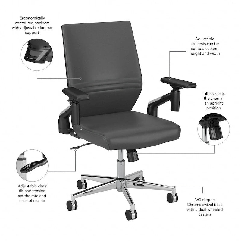 Mid Back Bonded Leather Office Chair with Adjustable Armrests and Chrome Base
