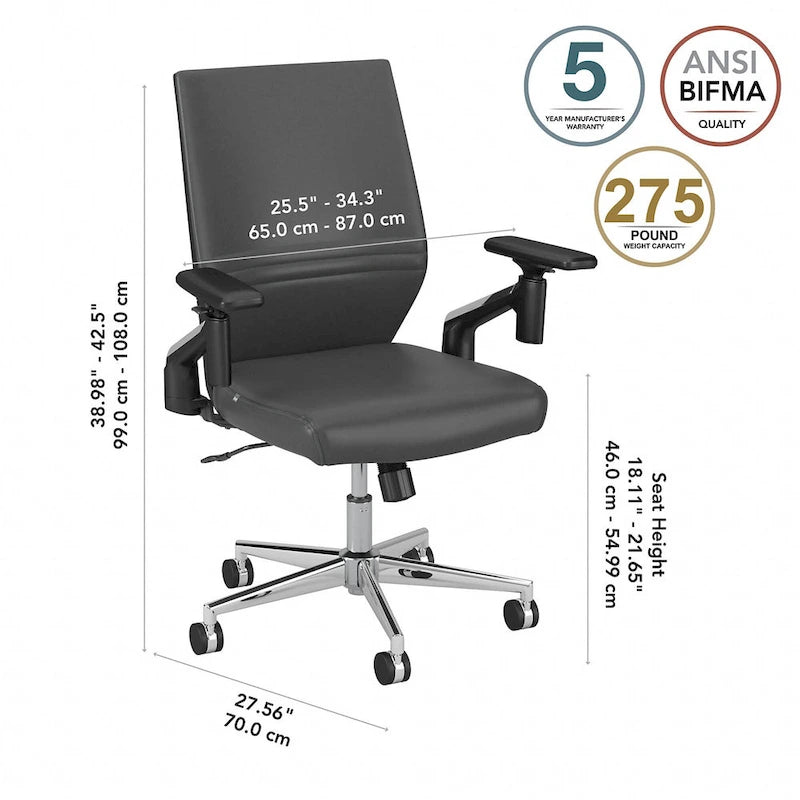 Mid Back Bonded Leather Office Chair with Adjustable Armrests and Chrome Base