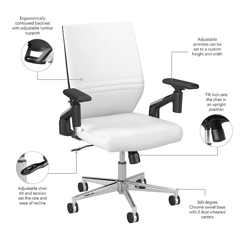 Mid Back Bonded Leather Office Chair with Adjustable Armrests and Chrome Base