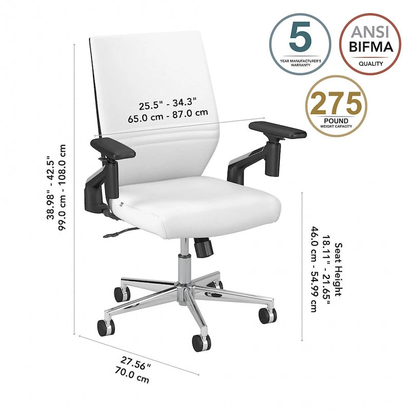 Mid Back Bonded Leather Office Chair with Adjustable Armrests and Chrome Base