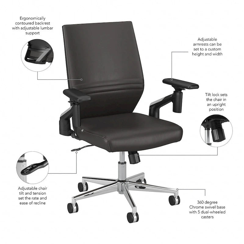 Mid Back Bonded Leather Office Chair with Adjustable Armrests and Chrome Base